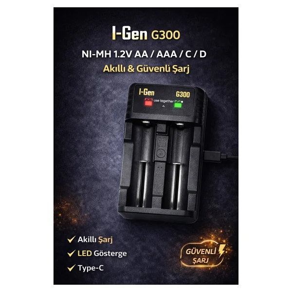 I-Gen G300 2'li Aa-Aaa-C-D Ni-Mh Pil Şarj Aleti - Görsel 2