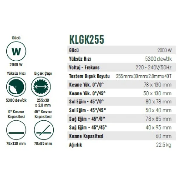 Klpro Klgk255 2000 W Gönye Testere - Görsel 2