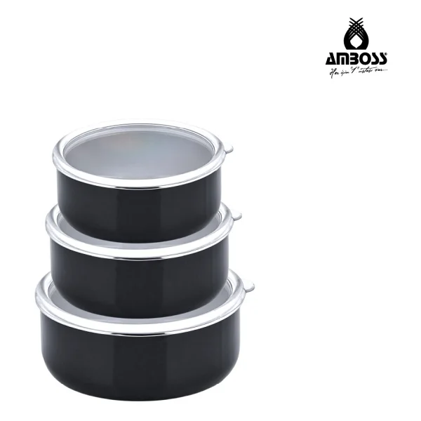 Amboss 6 Parça Crispella 14-16-18 Cm Emaye Saklama Kabı Seti - Siyah - 3 Lt - Görsel 2