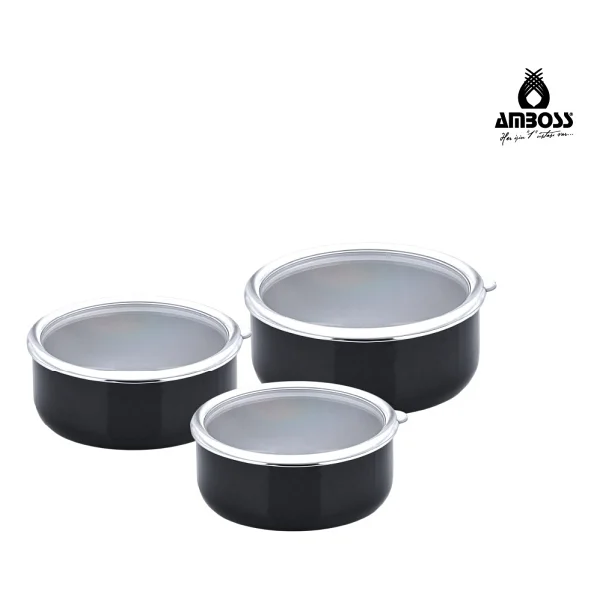 Amboss 6 Parça Crispella 14-16-18 Cm Emaye Saklama Kabı Seti - Siyah - 3 Lt - Görsel 3