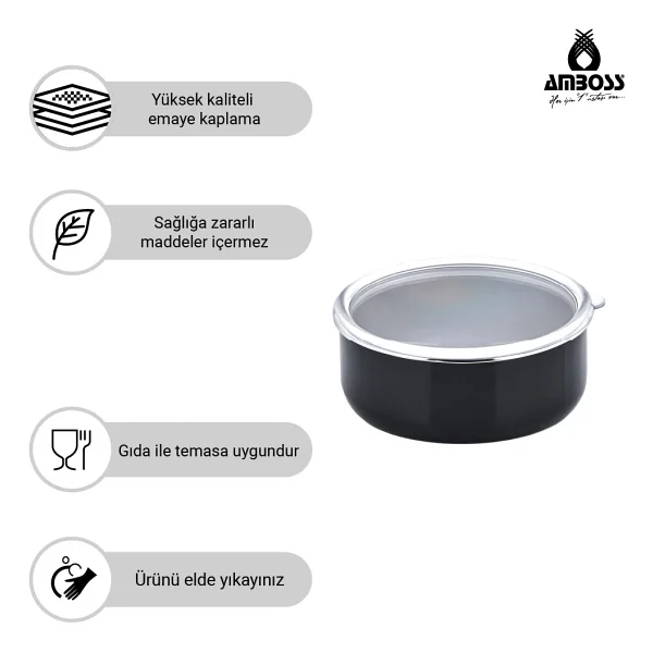 Amboss 6 Parça Crispella 14-16-18 Cm Emaye Saklama Kabı Seti - Siyah - 3 Lt - Görsel 4