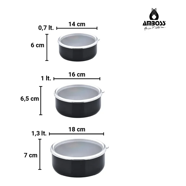 Amboss 6 Parça Crispella 14-16-18 Cm Emaye Saklama Kabı Seti - Siyah - 3 Lt - Görsel 6