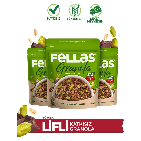 Fellas Granola - Antep Fıstığı & Kakao (200 G) - 3'lü Paket - 600 Gr - Görsel 4
