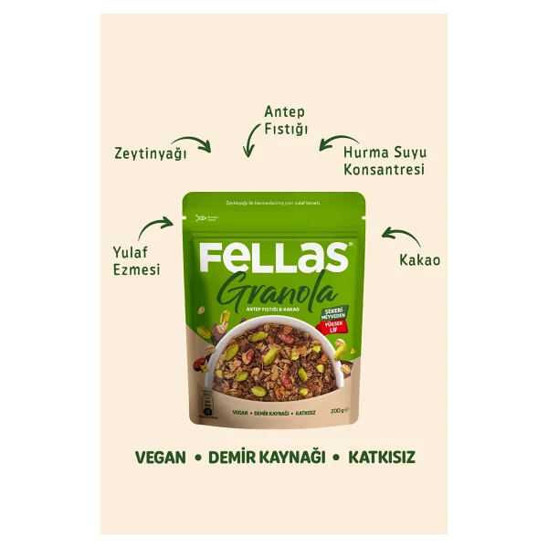 Fellas Granola - Antep Fıstığı & Kakao (200 G) - 3'lü Paket - 600 Gr - Görsel 6