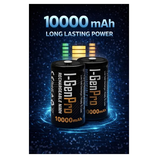 I-Gen G32d Pil Şarj Aleti + 10000 mAh 2'li Şarjlı D Büyük Boy Pil - Görsel 2