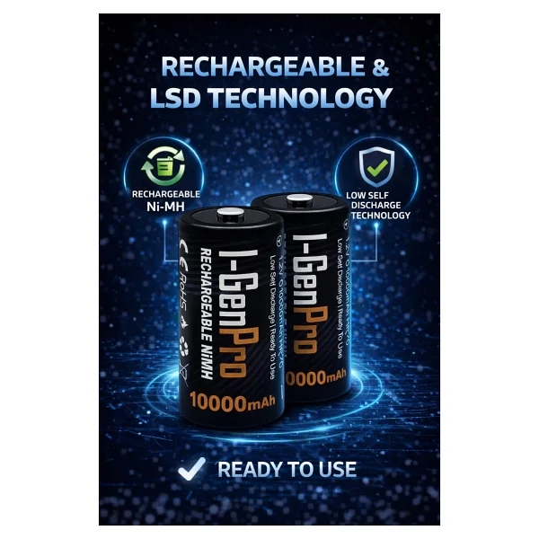 I-Gen G32d Pil Şarj Aleti + 10000 mAh 2'li Şarjlı D Büyük Boy Pil - Görsel 4