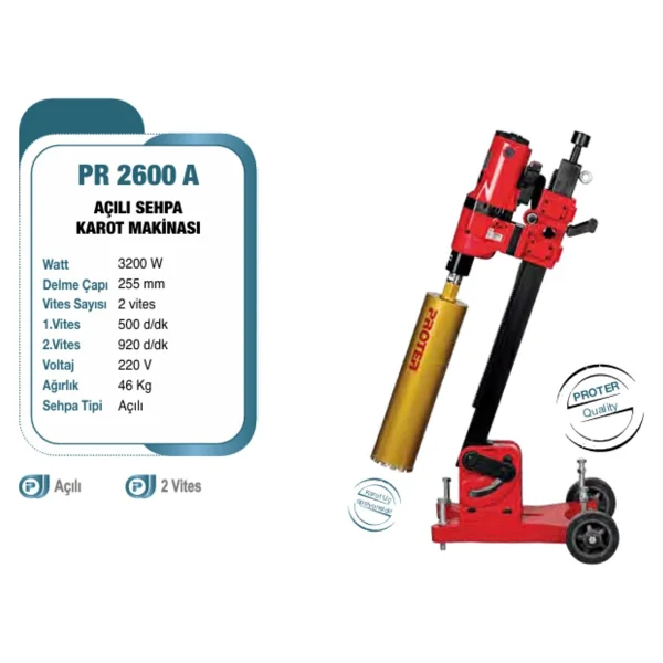 Proter Pr 2600 A Açılı Sehpa Karot Makinesi - Görsel 3