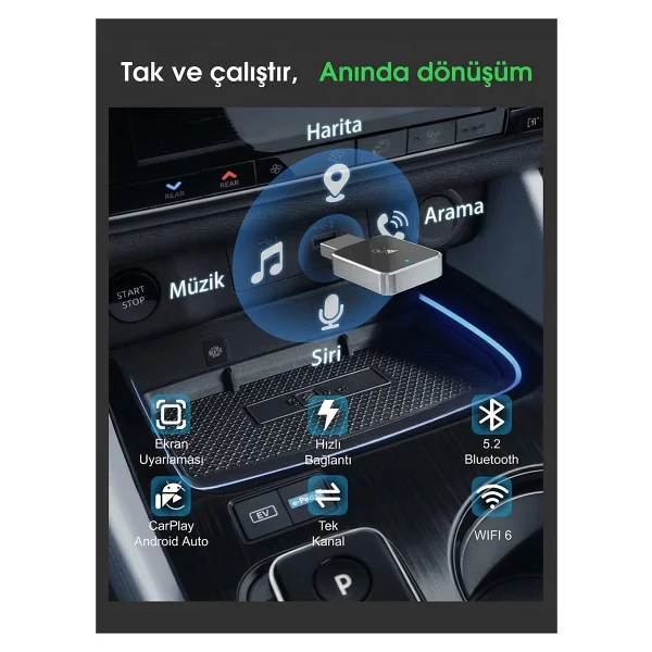 S-Link Sl-Car01 2in1 Kablosuz Carplay Adaptör - Görsel 3