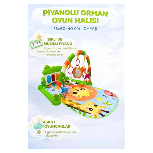 Hak-İş Oyuncak Piyanolu Orman Desenli Bebek Oyun Halısı - 0+ Ay, Hayvan Figürlü Işıklı Ve Müzikli Gelişim Matı - Turuncu - 76 X 60 X 45 Cm - Görsel 2