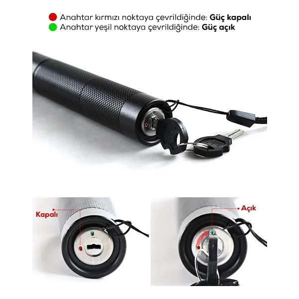 10 Km Menzilli Şarj Edilebilir Yeşil Lazer Pointer Seti - 5200mah Çift Bataryalı & Güvenlik Kilidi - Görsel 4