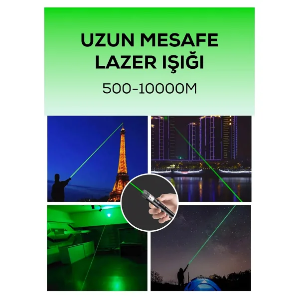 10 Km Menzilli Şarj Edilebilir Yeşil Lazer Pointer Seti - 5200mah Çift Bataryalı & Güvenlik Kilidi - Görsel 5