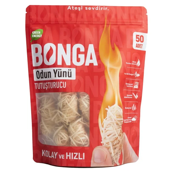 Bonga Şömine Ve Mangal Tutuşturucu 50 Adet 700 Gr - Jel Ve Çıra Alternatifi Doğal Odun Yünü - Kırmızı - Görsel 9