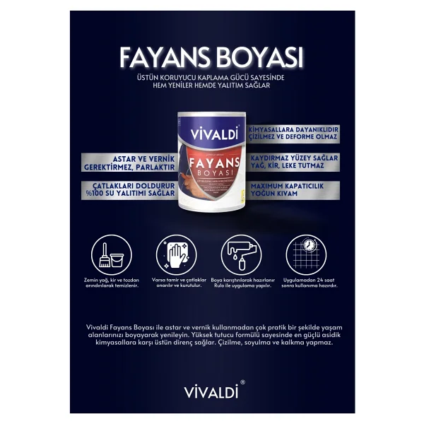 Vivaldi Vivaldi-Tezgah,Mermer,Fayans Boyası Seti Vernik Ve Astar Gerektirmez Mutfak Ve Banyo Boyası 1kg - 1 Lt - Karadeniz - Görsel 4