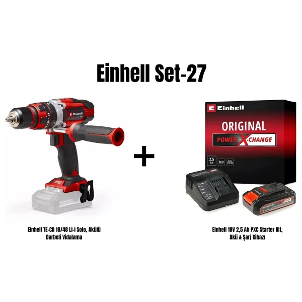 Einhell Set-27(Einhell Te-CD 18/48 Li-İ Solo, Akülü Darbeli Vidalama+Einhell 18v 2,5 Ah Pxc Starter Kit, Akü & Şarj Cihazı) - Görsel 4
