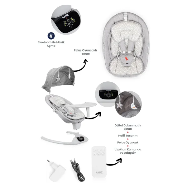Kanz Starling Gri Elektrikli Ana Kucağı 0-9 Kg Kapasite 3 Noktalı Emniyet Kemeri Özellikli - 400 A - Görsel 2