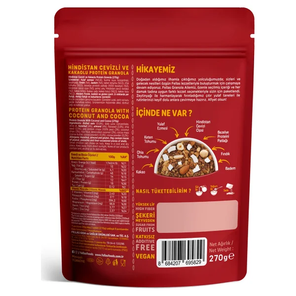Fellas Protein Granola 2'li Mix Paket - Hindistan Cevizi & Kakao (270 G) + Kırmızı Meyveli (270 G) - 270 Gr - Görsel 6