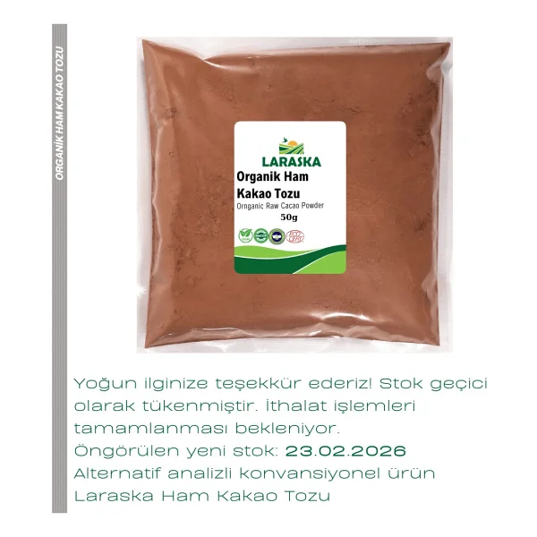 Laraska Organik Ham Kakao Tozu 50 Gr - Görsel 2
