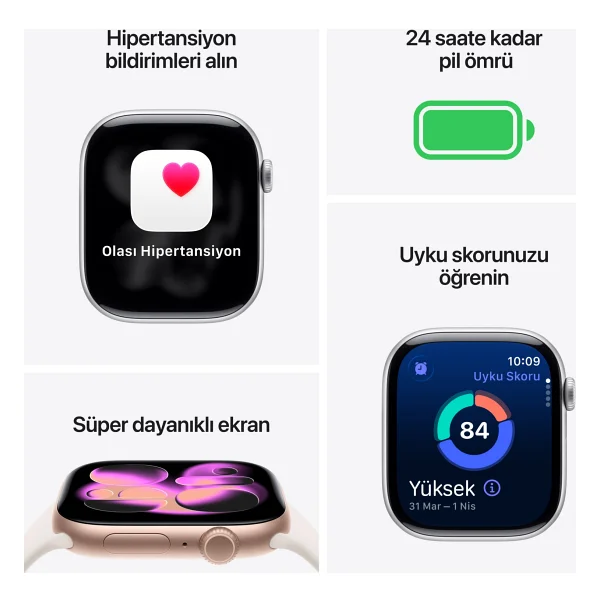Apple Watch Series 11 GPS 42mm Roze Altın Rengi Alüminyum Kasa Ve Bulut Pembesi Spor Kordon Akıllı Saat - Görsel 5