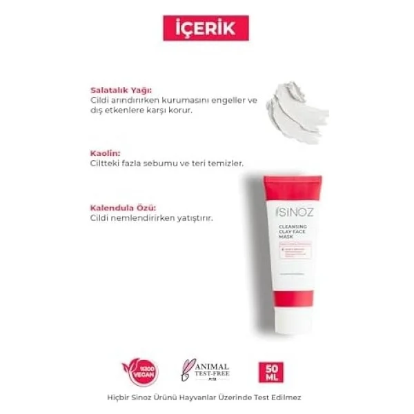 Sinoz Akne Ve Siyah Nokta Karşıtı Arındırıcı Yüz Bakım Kil Maskesi 50 Ml Tüm Ciltler Için - Standart - Görsel 3