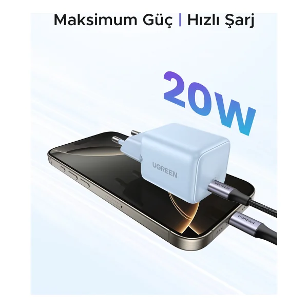 Ugreen Nexode 55555 20 W Type-C Mavi Hızlı Şarj Adaptörü - Görsel 5