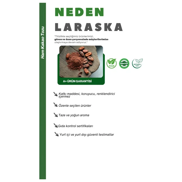 Laraska Natural Ham Kakao Toz 1kg - Raw Cacao Powder Aile Boyu Paket - 1 Kg - Görsel 4