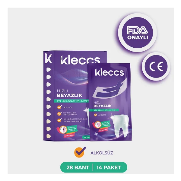 Kleccs Diş Beyazlatma Bandı, Hızlı Beyazlık, 14 Paket-28 Bant, Günlük Ve Bireysel Kullanıma Uygun - Görsel 9