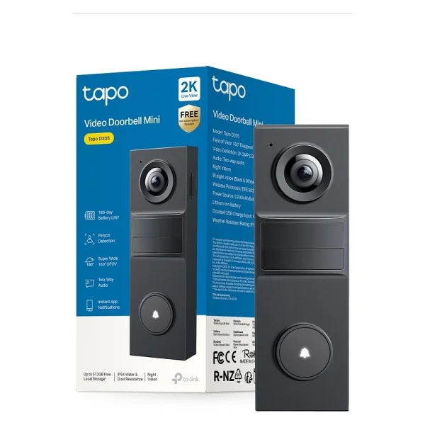 Tp-Link Tapo D205 Mini Akıllı Görüntülü Kapı Zili 2k Net Görüntü 160° Geniş Açı 180 Gün Pil Ömrü AI Kişi Algılama Iki Yönlü Ses Ip54 Hava Koşullarına Dayanıklı Bulut/Sd Kart Depoalama - Görsel 3