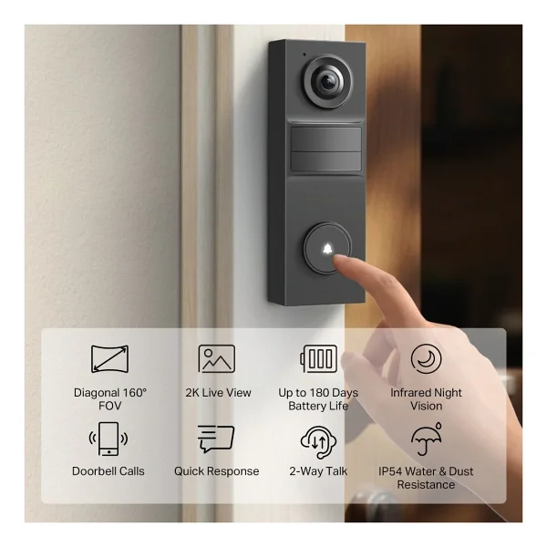 Tp-Link Tapo D205 Mini Akıllı Görüntülü Kapı Zili 2k Net Görüntü 160° Geniş Açı 180 Gün Pil Ömrü AI Kişi Algılama Iki Yönlü Ses Ip54 Hava Koşullarına Dayanıklı Bulut/Sd Kart Depoalama - Görsel 4