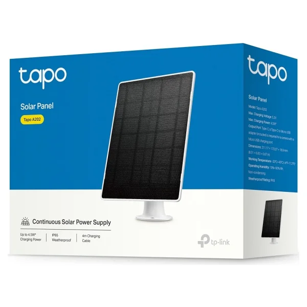 Tp-Link Tapo A202 Akıllı Güvenlik Kameraları Için Güneş Paneli 4.5w Yüksek Verimli Şarj 4 Metre Kablo Ip65 Su Geçirmez Monokristal Silikon Hücreler Kesintisiz Güç Kaynağı - Görsel 4
