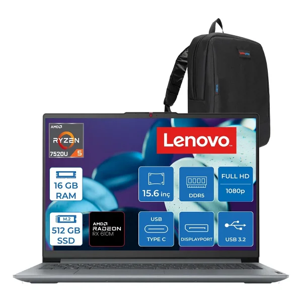 Lenovo Ideapad Slim 3 15amn8 82xq00sftx Ryzen 5 7520u 16 GB 2 TB SSD Radeon 610m 15.6 - Görsel 6