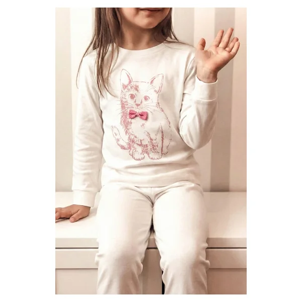 Cigit Kedi Baskılı Pijama Takım 2-8 Yaş Pudra Pembe - 2 - 3 Yaş - Görsel 7