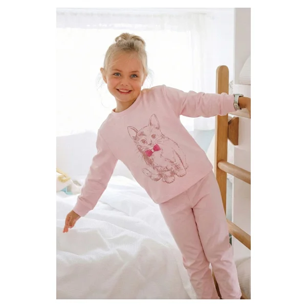 Cigit Kedi Baskılı Pijama Takım 2-8 Yaş Pudra Pembe - 2 - 3 Yaş - Görsel 6