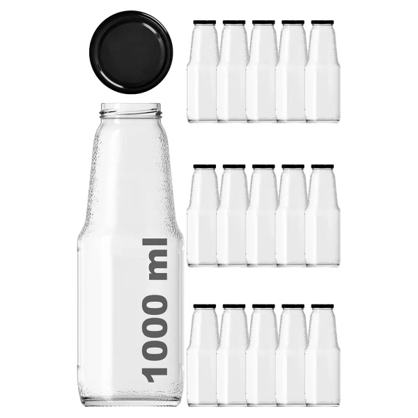 Afracam 1000 Cc Şeffaf Meyve Suyu, Limonata Şişesi Metal Konserve Kapaklı 1000 Ml Yuvarlak Cam Şişe 1 Adet - 1 Lt - Görsel 9