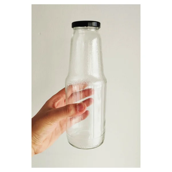 Afracam 1000 Cc Şeffaf Meyve Suyu, Limonata Şişesi Metal Konserve Kapaklı 1000 Ml Yuvarlak Cam Şişe 1 Adet - 1 Lt - Görsel 5