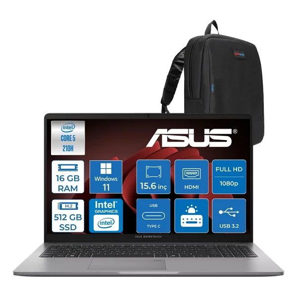 Asus Expertbook P1 P1503cva Intel Coretm 5 210h 80gb DDR5 4tb SSD 15.6"FHD (1920 X 1080) 300nıts Wın11pro Taşınabilir Bilgisayar Zc516512g0dp30+Zettaçanta - 4 TB - 80 GB - Görsel 9