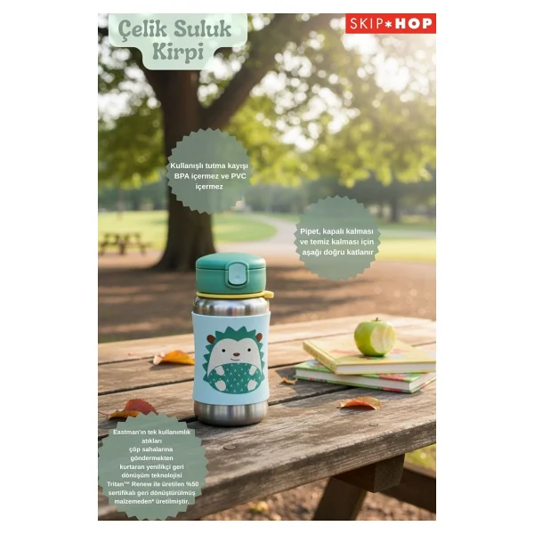 Skip Hop Zoo Kirpi 350 Ml Pipetli Paslanmaz Çelik Suluk - Görsel 3