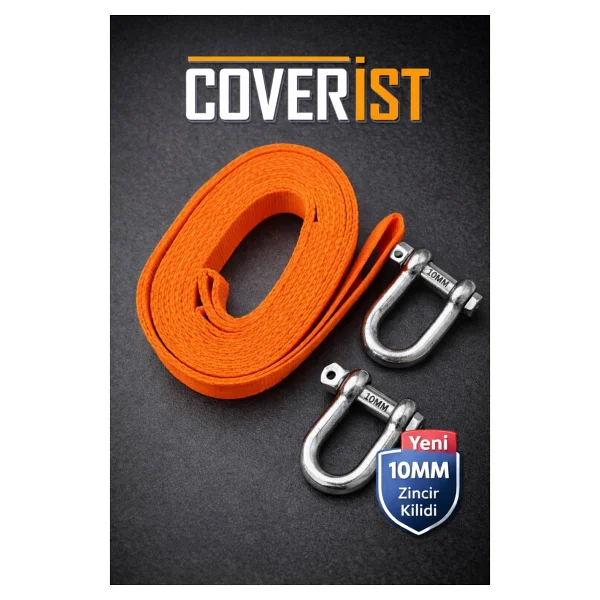 COVERİST Araç Çekme Halatı 10mm Çelik Uçlu 3 Metre Turuncu Halat 2.5 Tona Kadar