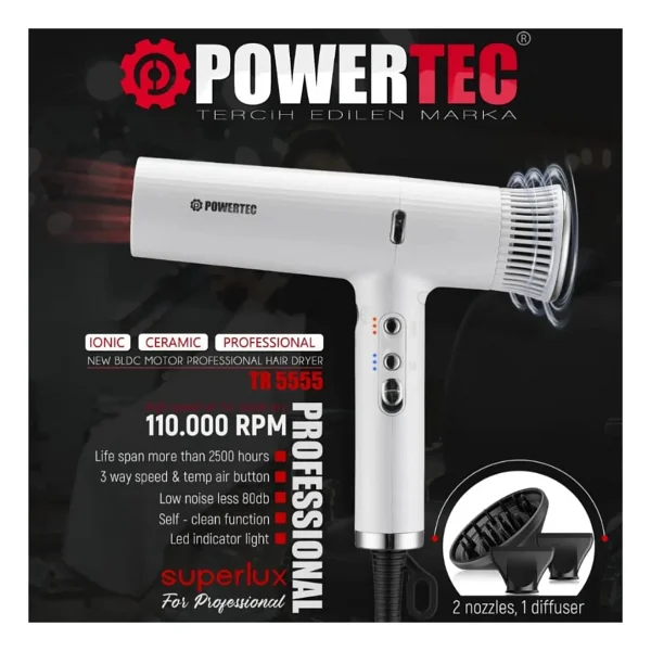 Powertec Tr-4444-W Süperlux Ionic Beyaz 1800 W Fön Makinesi - Görsel 3