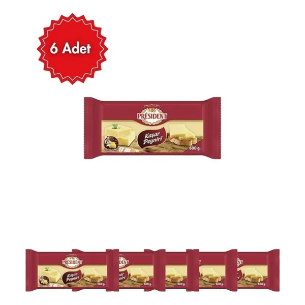 President Kaşar Peyniri 600 Gr X 6 Adet - Tam Yağlı, Gurme Lezzet, Mükemmel Erime Kıvamı - 1 Adet - Görsel 2