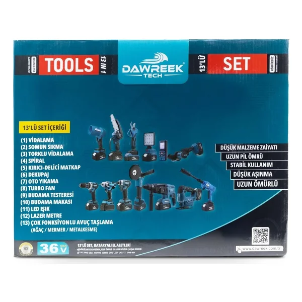 Dawreek 13'li Set Darbeli Akülü Vidalama 350 Nm Tork Ve 4 Akü İle Ergonomik Taşıma Çantası - Görsel 3