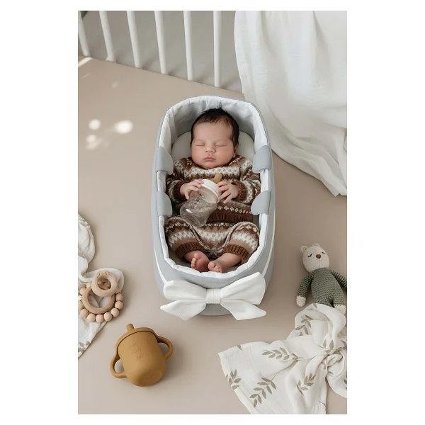 Bow Kurdele Gri Bebek Taşıma Çantası - Görsel 8