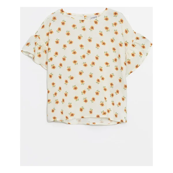 Lc Waikiki Yeni Sezon Bisiklet Yaka Çiçekli Kız Çocuk Bluz - Ekru - 8 - 9 Yaş - Görsel 8
