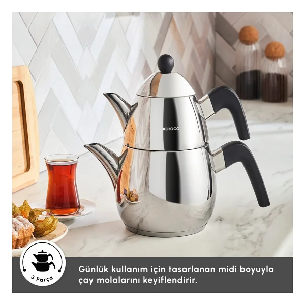 Karaca Tokyo Powersteel Pro Bakalit Saplı Midi Boy Çelik Çaydanlık - Görsel 10