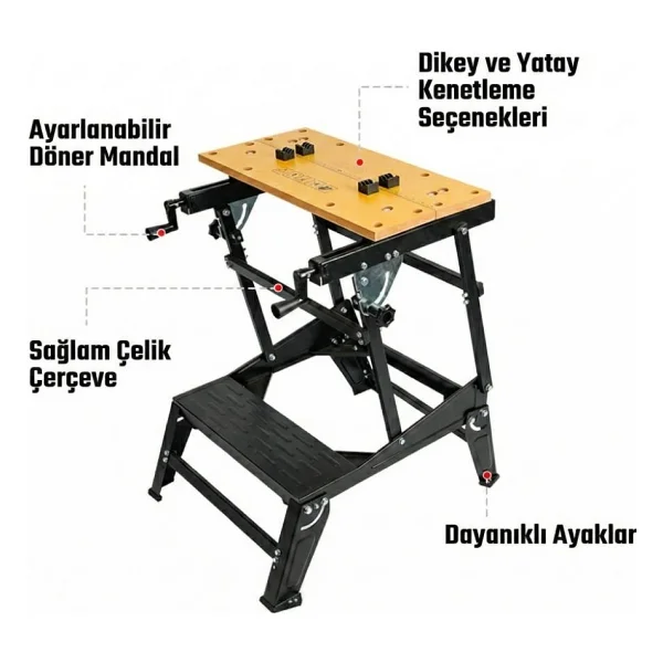 Workpro Wp289027 100kg 6 Kademe Ayarlanabilir Profesyonel Katlanabilir Çalışma Tezgahı - Görsel 8