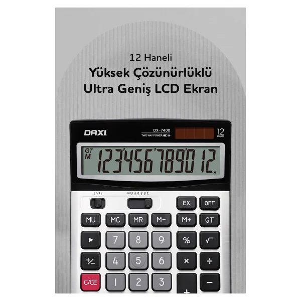 Daxi Dx-7400 12 Haneli Büyük Boy Hesap Makinesi Hafif Ve Dayanıklı Tasarım 15x19 Cm - Görsel 2