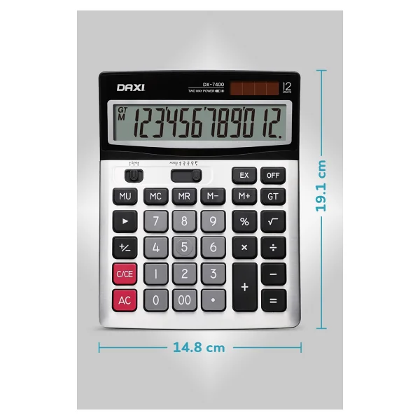 Daxi Dx-7400 12 Haneli Büyük Boy Hesap Makinesi Hafif Ve Dayanıklı Tasarım 15x19 Cm - Görsel 4