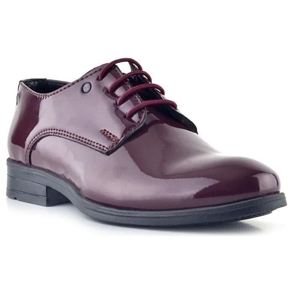 Rakerplus Bordo Rugan Bağcıklı Metal Detaylı Oxford Çocuk Klasik Ayakkabısı - 27 - Görsel 2