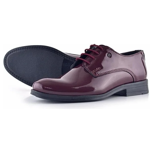 Rakerplus Bordo Rugan Bağcıklı Metal Detaylı Oxford Çocuk Klasik Ayakkabısı - 27 - Görsel 7