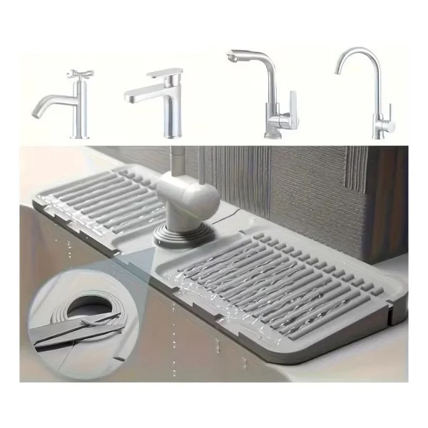 Sanal Trend Mat Gri Renk 30 Cm Mutfak Banyo Lavabo Kenarı Silikon Matı Silikon Musluk Su Sıçrama Önleyici 1 Adet - Görsel 3