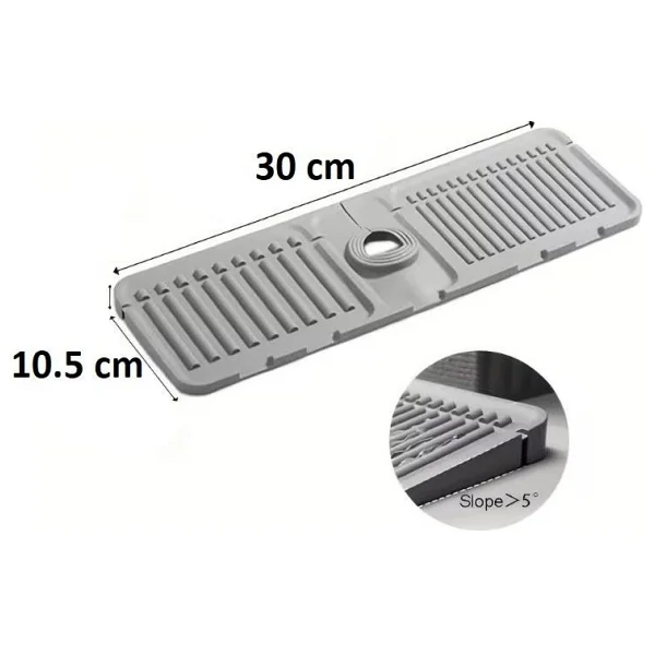 Sanal Trend Mat Gri Renk 30 Cm Mutfak Banyo Lavabo Kenarı Silikon Matı Silikon Musluk Su Sıçrama Önleyici 1 Adet - Görsel 5